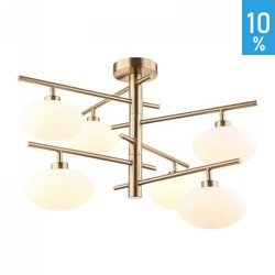 Ceiling lamp chandelier classic elegant sphere ellipse 6 sources brass gold white Italux Fiorenzo MXM3661-6 BRO+W