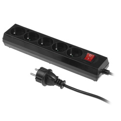 Extension cable with five sockets with switch, 5x2p+Z, 3x1.5, 16A, 5m, black T-974110 PLASTROL