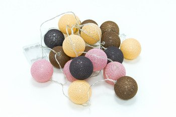 LED cotton balls chain garland lights 20pcs shades brown, salmon, pink, black Milagro EKD2877 batteries