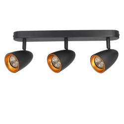 OVO 3 Black Gold triple spot ceiling luminaire, strip, IP20, 3xGU10, black, gold ring EDO777241 Edo Solutions