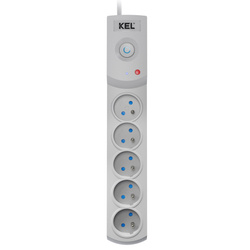 Power strip with fuse and surge protector professional, 5 sockets, length 3m, 10A, 230V, 2300W, grey