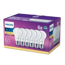 Set of 6 CorePro LED bulbs, 8W = 60W E27, 2700K warm color, Philips