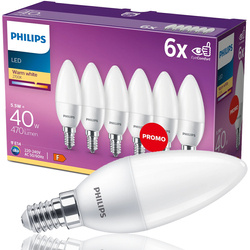 Set of 6x LED bulb E14 5.5W =40W 2700K WW warm 470lm candle Philips