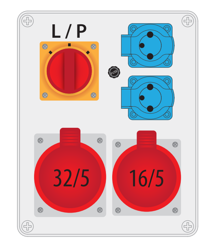 Switchgear R-BOX 240 1x32A/5P, 1x16A/5P, 2x250V circuit breaker L-P B.1095W Pawbol