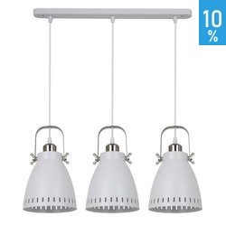 Three Franklin 3 industrial white metal strip pendant ceiling lamp Italux MD-HN8026S-3-WH+S.NICK